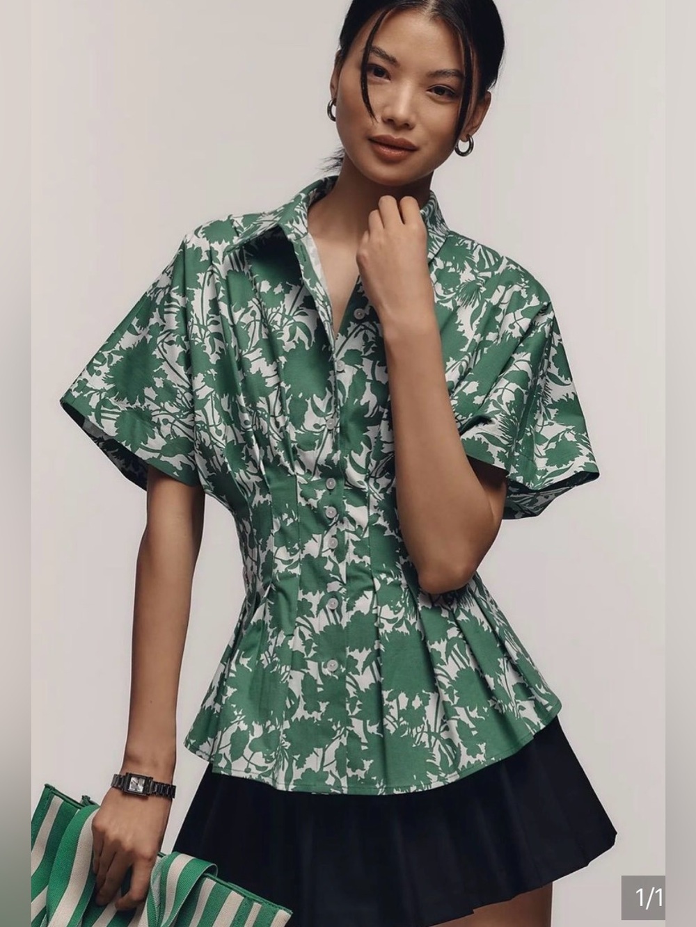 Anthropologie The Tobie Short-Sleeve Pleated Blouse by Exquise (mix52)